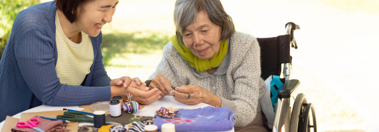 Caregiver doing an activity with a senior